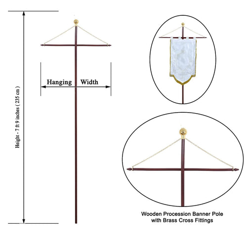Universal Banner Hanger – Teak Wood With Gold Chains – product view
