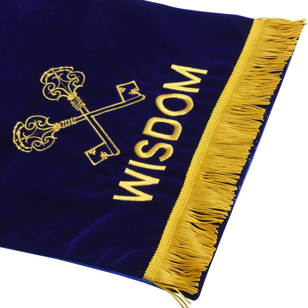 Treasurer Blue Lodge Officer Pedestal Cover – Dark Blue With Gold Bullion & Fringe – detail view