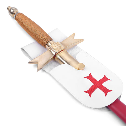 Knights Templar Sword Holder – White Leather With Red Cross – product view