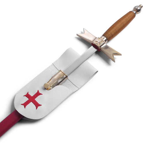 Knights Templar Sword Holder – White Leather With Red Cross – detail view
