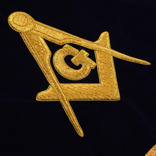 Master Mason Blue Lodge Pedestal Cover – Dark Blue Velvet With Gold Bullion & Fringe – detail view