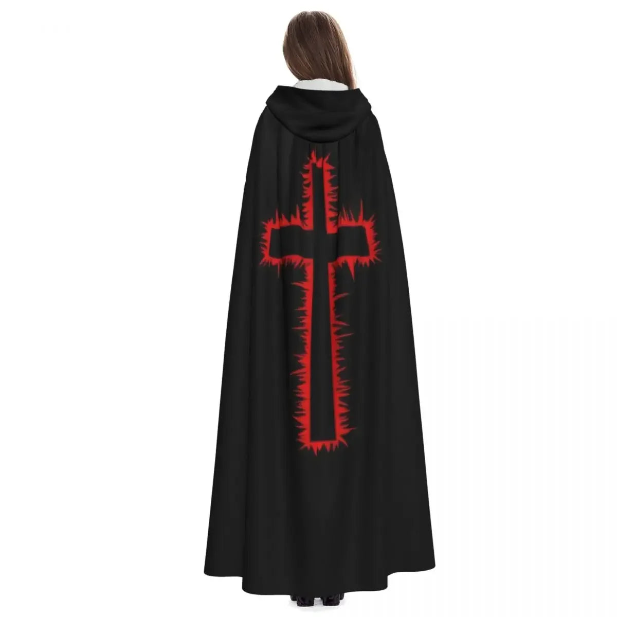 English Knights Templar Mantle – Black Polyester With Res Cross – detail view