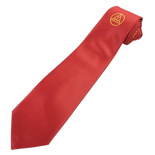 Royal Arch Chapter Necktie – Red Silk Gold Embroidered Logo – product view