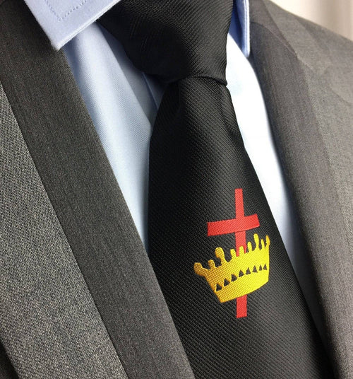 Knights Templar Necktie – Black Knights Templar Machine Embroidery – detail view