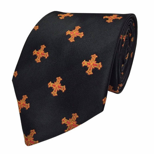 Red Cross of Constantine Necktie – Black Machine Embroidered – product view