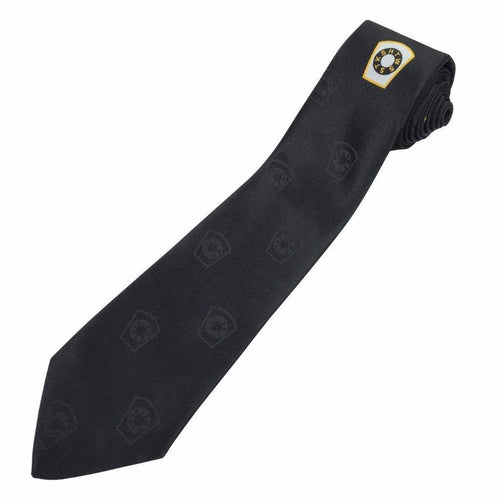 Mark Necktie – Black Silk Logo Print – product view