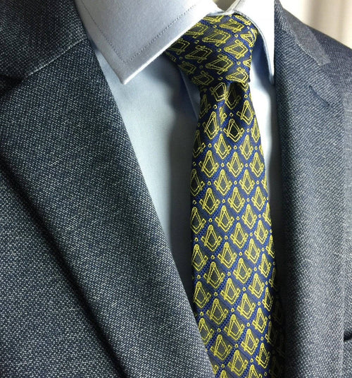Master Mason Blue Lodge Necktie – Gold Square & Compass – detail view