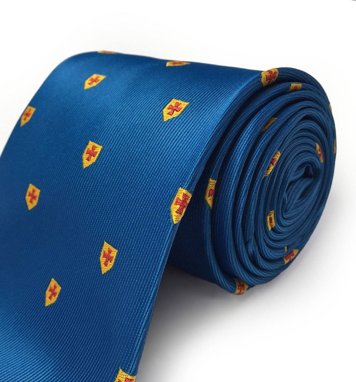 Knights Templar Necktie – Blue Machine Embroidery – detail view