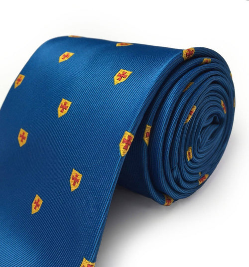 Knights Templar Necktie – Blue Machine Embroidery – detail view