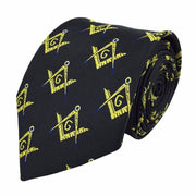 Master Mason Blue Lodge Necktie – Black & Gold Silk Machine Embroidery