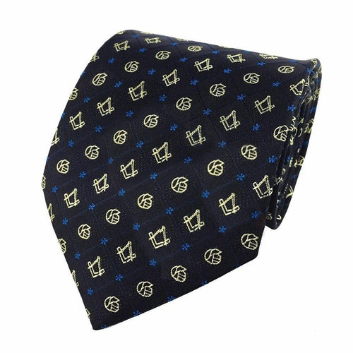 Master Mason Blue Lodge Necktie – Dark Blue Forget me Not with Square & Compass – product view