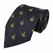 Master Mason Blue Lodge Necktie – Black & Gold Silk Square & Compass G