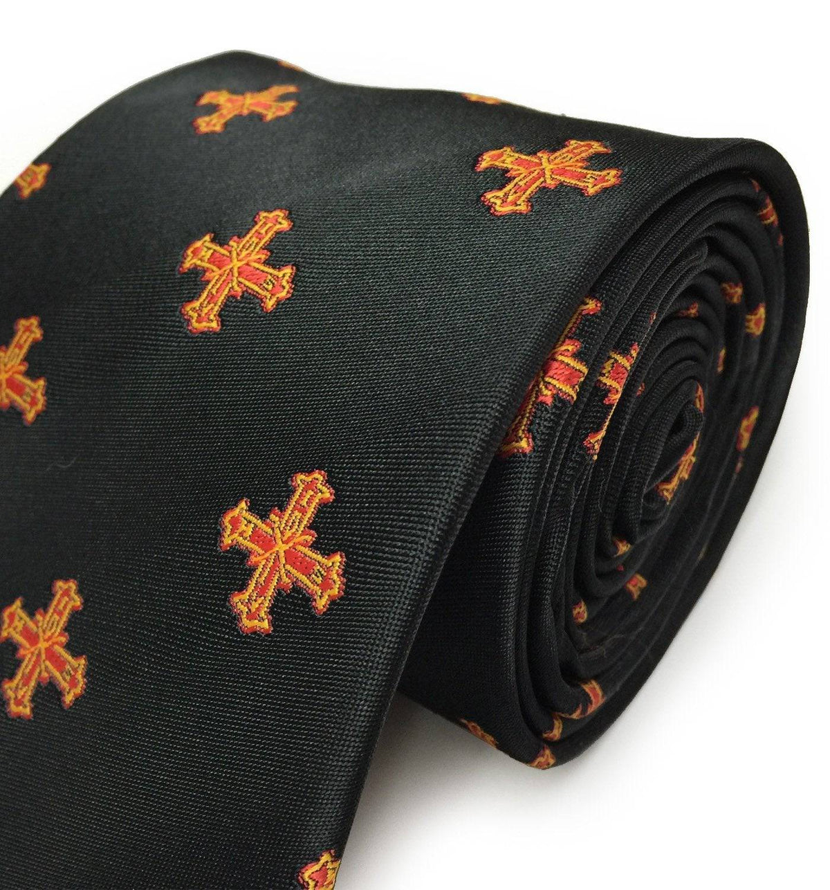 Red Cross of Constantine Necktie – Black Machine Embroidered – detail view