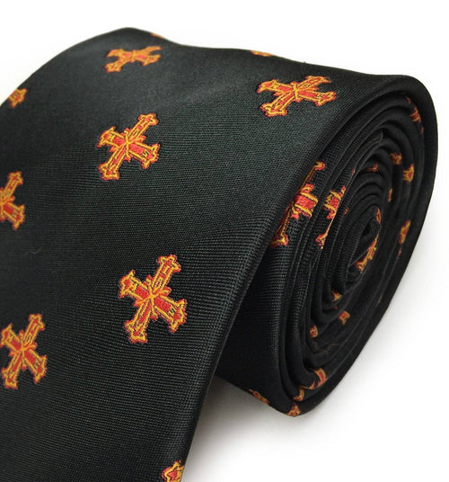 Red Cross of Constantine Necktie – Black Machine Embroidered – detail view