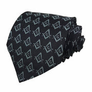 Master Mason Blue Lodge Necktie – Black with Green Square & Compass G