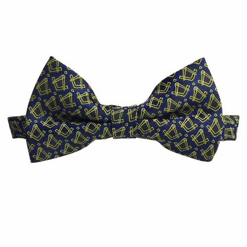 Master Mason Blue Lodge Bow Tie – Blue & Gold Silk Square & Compass – product view