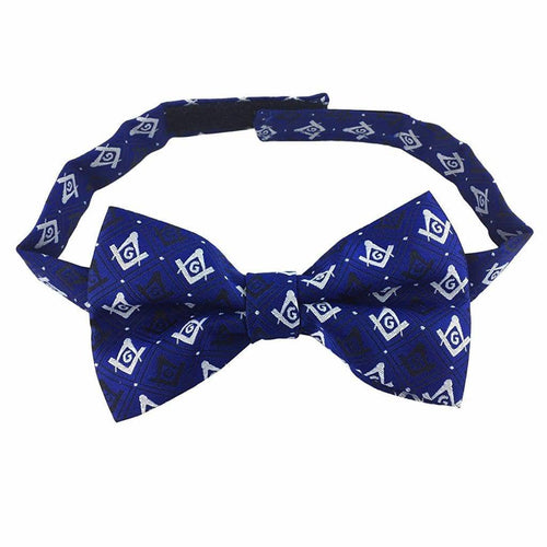 Master Mason Blue Lodge Bow Tie – Blue Silk with Polkadot Square & Compass G – product view