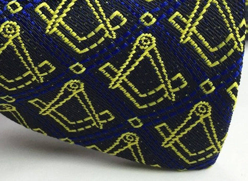Master Mason Blue Lodge Bow Tie – Blue & Gold Silk Square & Compass – detail view