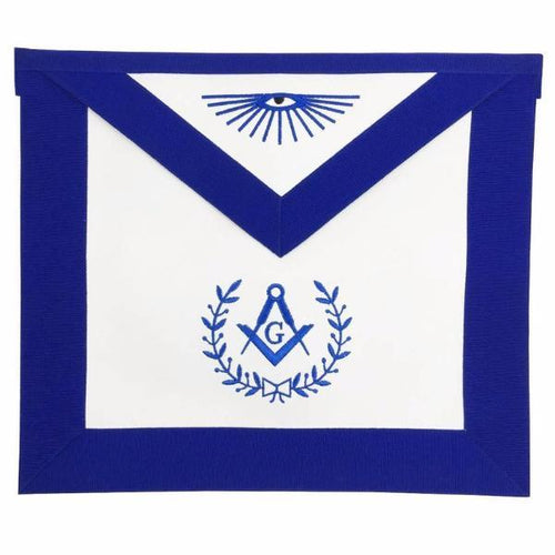 Master Mason Blue Lodge Apron – White & Blue Machine Embroidery – product view