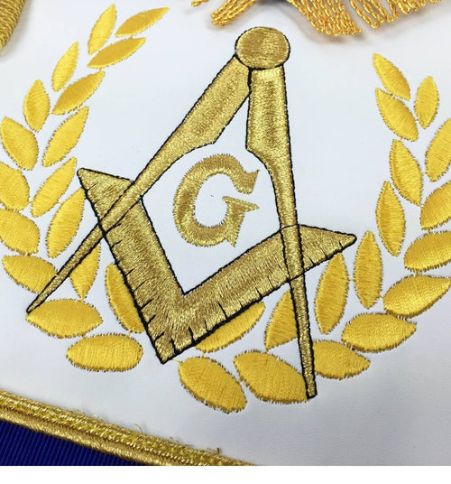 Master Mason Blue Lodge Regalia Set – Royal Blue & Gold Machine Embroidery – detail view