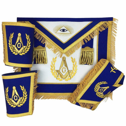 Master Mason Blue Lodge Regalia Set – Royal Blue & Gold Machine Embroidery – product view