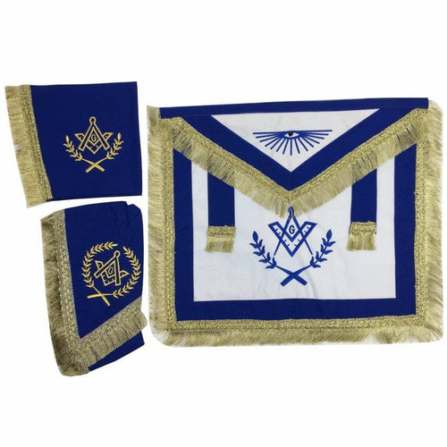 Master Mason Blue Lodge Regalia Set – White & Blue with Fringe – product view