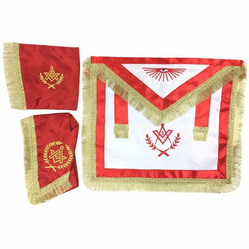 Master Mason Blue Lodge Regalia Set – Red & White Satin – product view