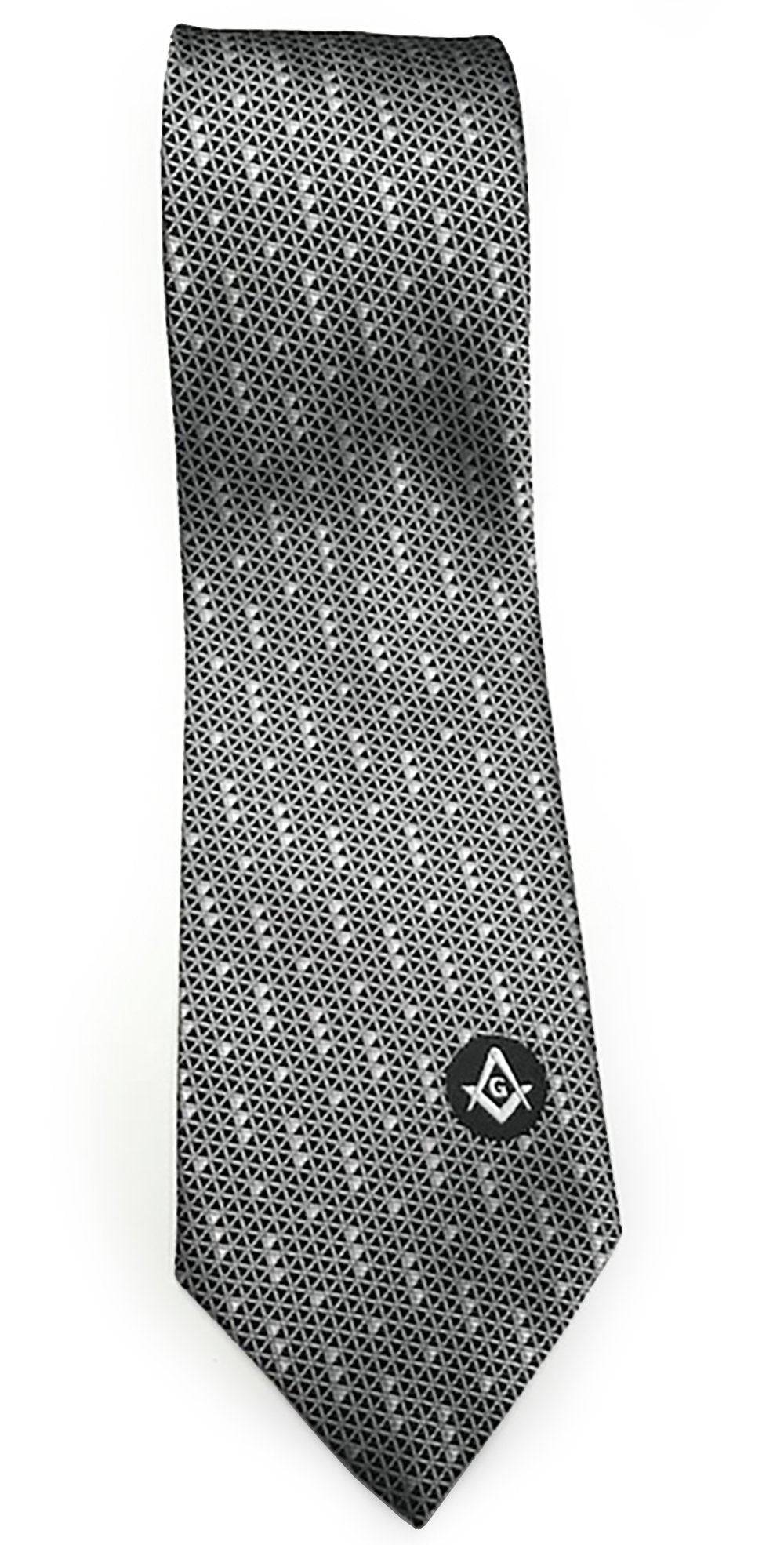Master Mason Blue Lodge Necktie – Black & White – detail view