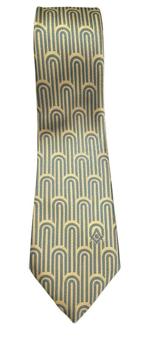 Master Mason Blue Lodge Necktie – Grey & Gold – detail view
