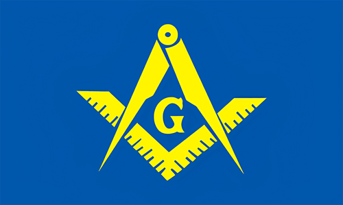 Master Mason Blue Lodge Flag – Blue & Yellow Square Compass – detail view