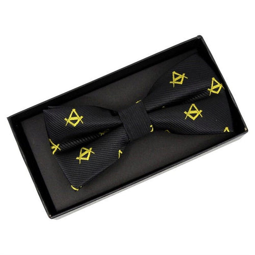 Master Mason Blue Lodge Bow Tie – Tailor Made Square and Compass Black & Gold – detail view