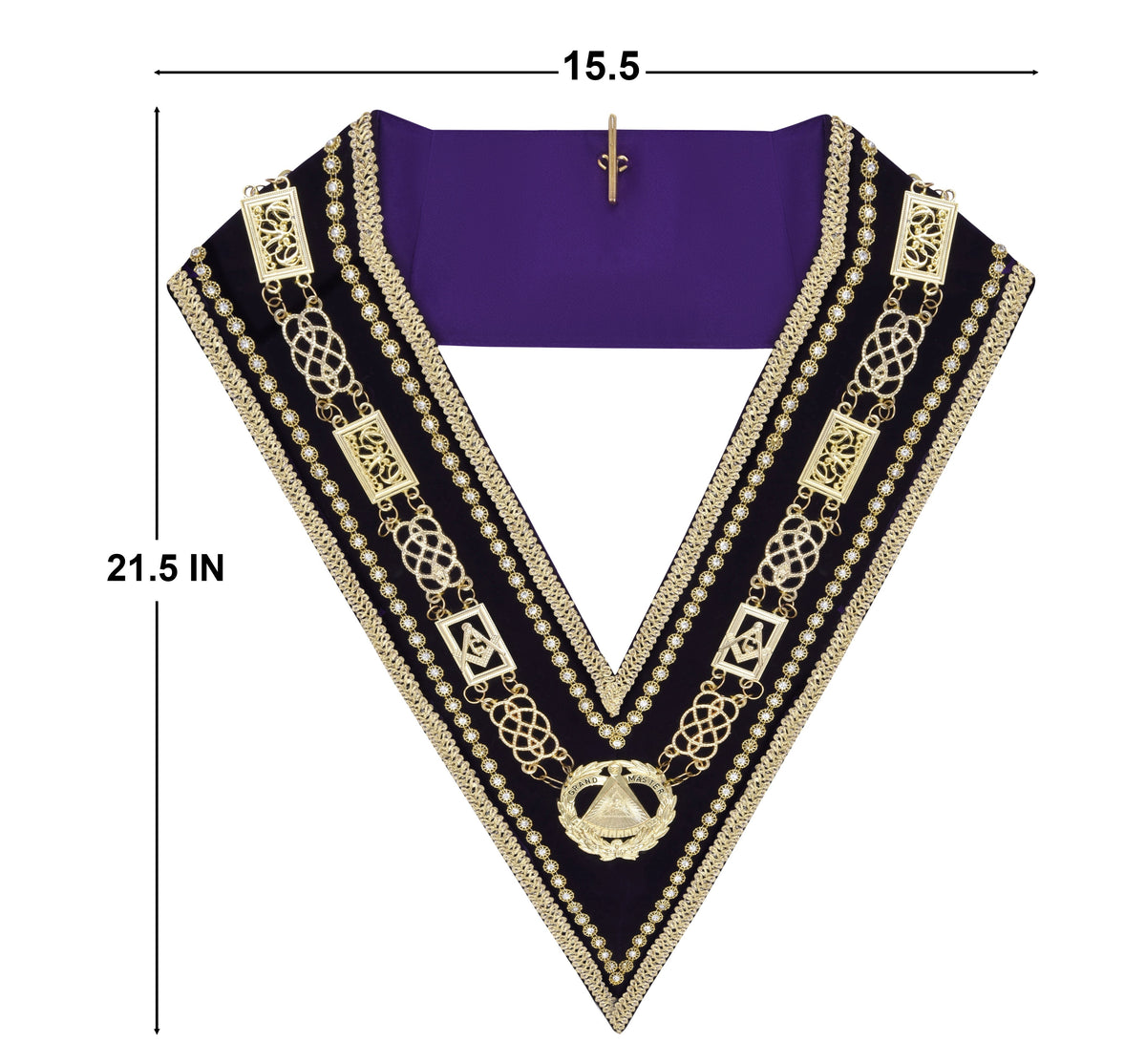 Grand Master Blue Lodge Chain Collar – Gold Plated Chain Purple Velvet – detail view