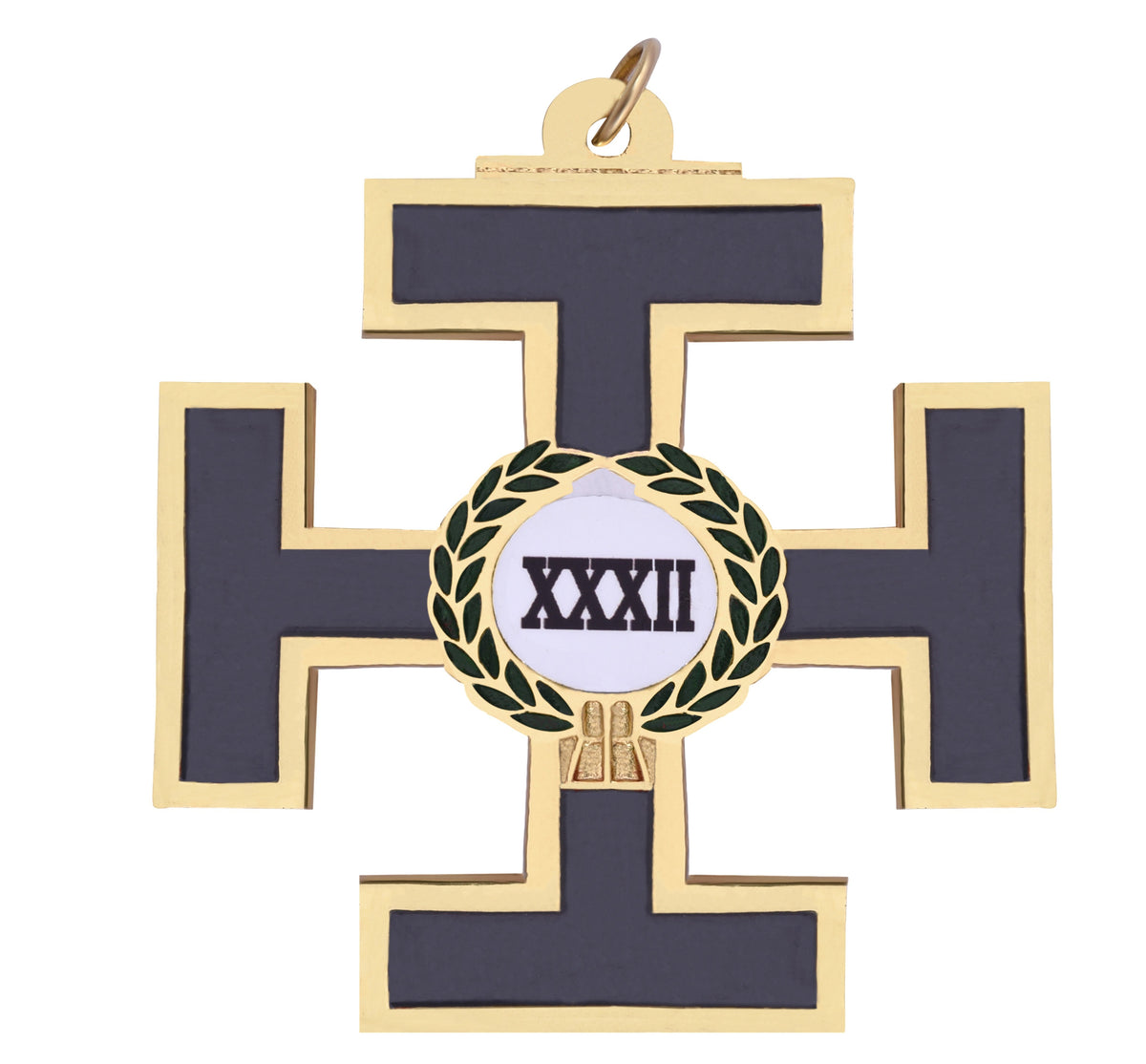 32nd Degree Scottish Rite Collar Jewel – Gold Plated With Green Wreath – detail view