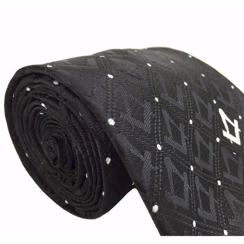 Master Mason Blue Lodge Necktie – Black with Polkadot Machine Embroidery – product view