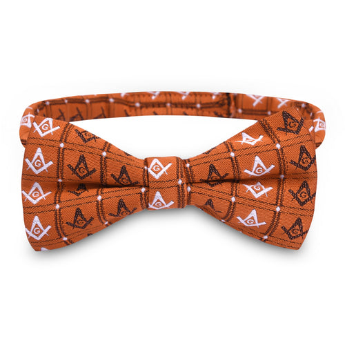 Master Mason Blue Lodge Bow Tie – Orange Square & Compass G Pattern – product view