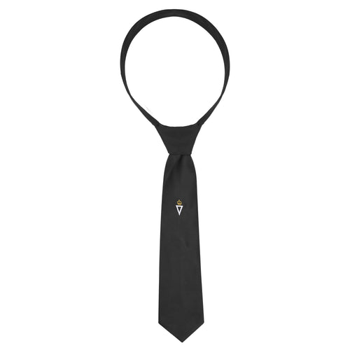 Royal & Select Masters Necktie – Black with Hand Threaded Silk Emblem – product view