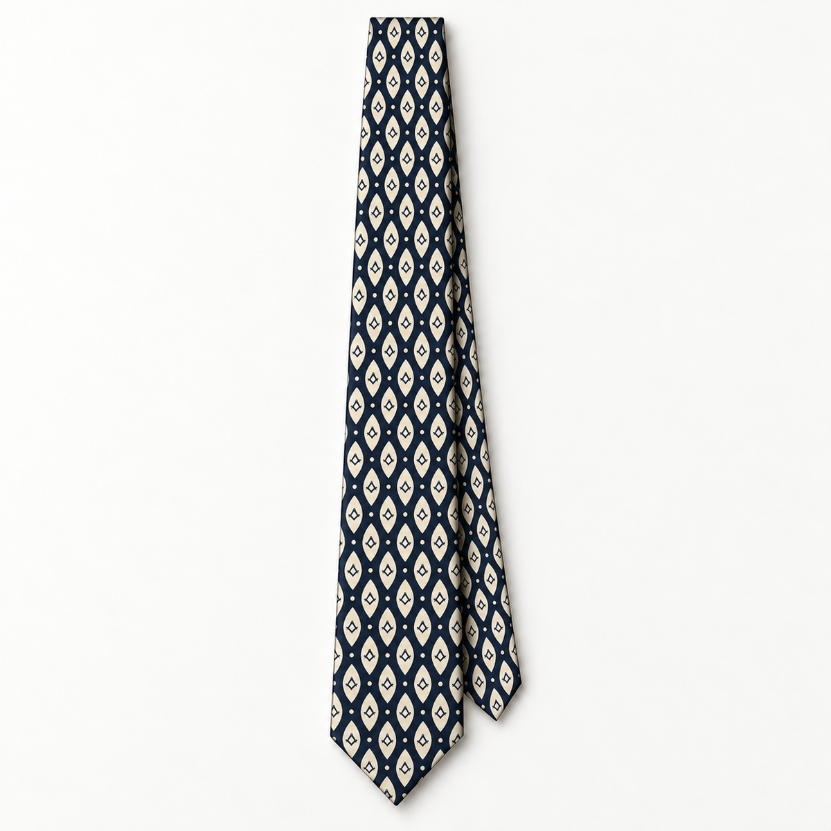Master Mason Blue Lodge Necktie – Premium Satin Navy Blue & Cream S&C Pattern – detail view