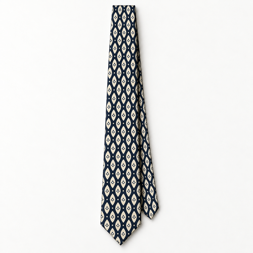 Master Mason Blue Lodge Necktie – Premium Satin Navy Blue & Cream S&C Pattern – detail view