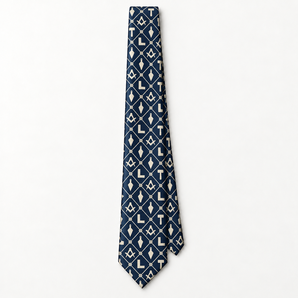 Master Mason Blue Lodge Necktie – Premium Satin Square & Compass With Masonic Working Tools – detail view