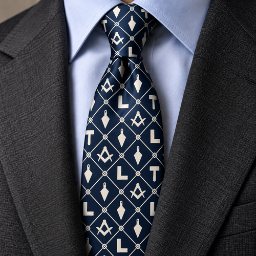 Master Mason Blue Lodge Necktie – Premium Satin Square & Compass With Masonic Working Tools – product view