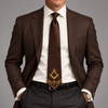 Master Mason Blue Lodge Necktie – Brown Premium Satin With Gold Square & Compass