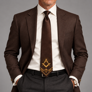 Master Mason Blue Lodge Necktie – Brown Premium Satin With Gold Square & Compass