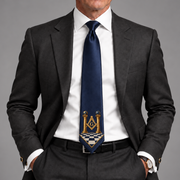 Master Mason Blue Lodge Necktie – Navy Blue Premium Satin Gold S&C With Checkered Floor