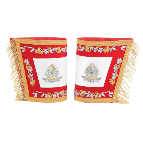 Past Master Blue Lodge Cuff – Red Hand Embroidery With Gold Fringe – product view