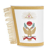 33rd Degree Scottish Rite Cuff – White Silk with Gold Machine Embroidery Bullion