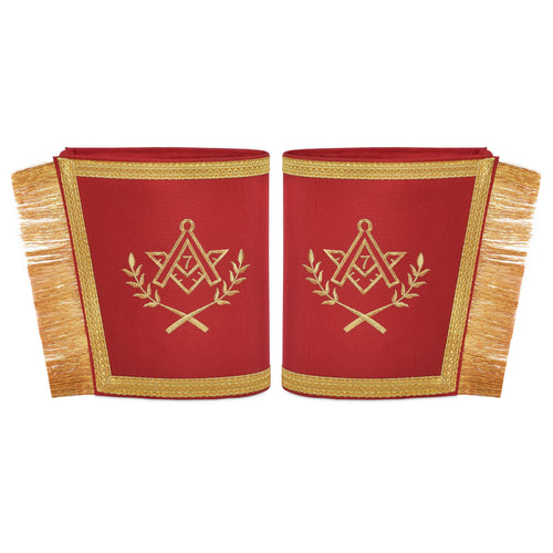 Master Mason Blue Lodge Cuff – Red with Gold Machine Embroidery Bullion & Fringe – product view