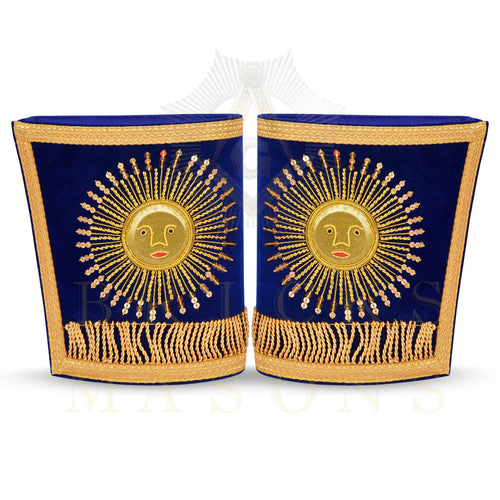 Grand Master Blue Lodge Cuff – Hand-embroidered Gold Sun & Blue Velvet – product view