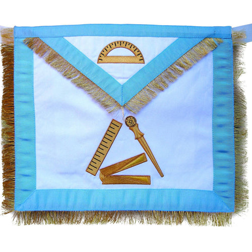 Riaz Impex Masonic Aprons 12th Degree Scottish Rite Apron – White with Sky Blue Borders & Gold Fringe