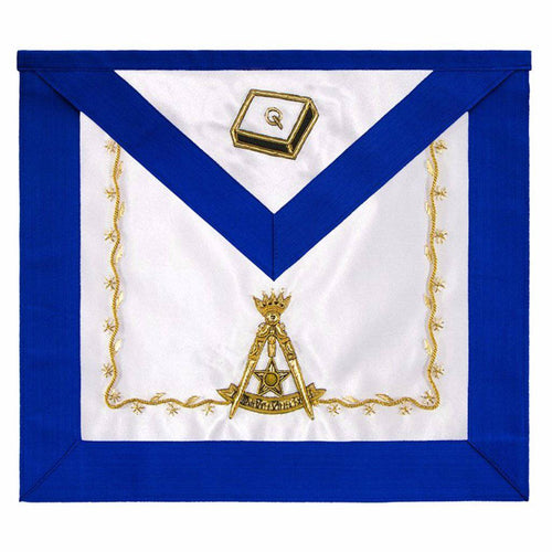 Riaz Impex Masonic Aprons 14th Degree Scottish Rite Apron – White Silk & Blue Moire Hand Embroidery