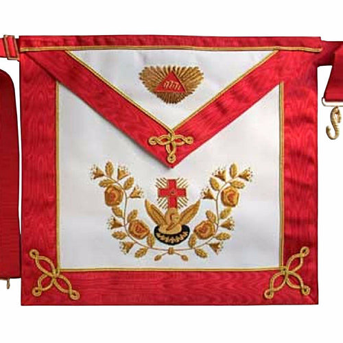 Riaz Impex Masonic Aprons 18th Degree Scottish Rite Apron – White & Red Moire Gold Hand Embroidery